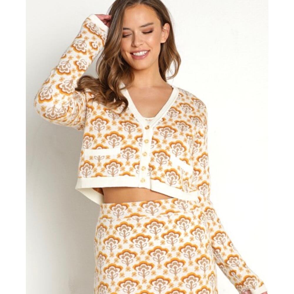 Show Me Your Mumu Carti Cropped Cardigan Honey Wildflower Knit Sz S
